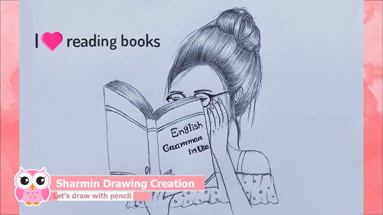 How to draw a Girl reading a book, Easy drawing for beginners