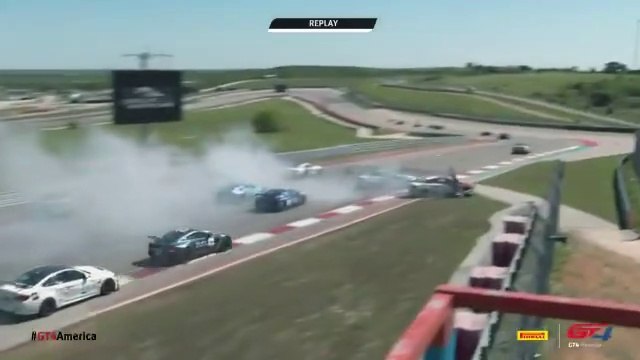 GT4 America Cota 2021 Race 2 Start Big Crash Carnage Galante Auberlen Hull