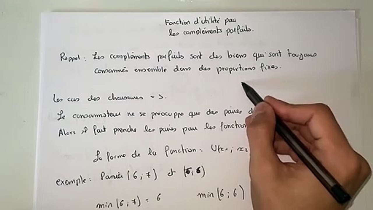 Fonction d’utilité pour les compléments parfaits - microéconomie S1