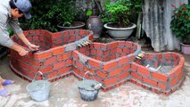 Building 3 in 1 Heart Aquarium with Cement and Brick - DIY Gaden Decoration