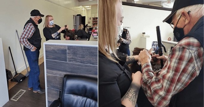 À 79 ans, il se rend dans une école de beauté pour apprendre à coiffer et maquiller son épouse atteinte de troubles de la vision