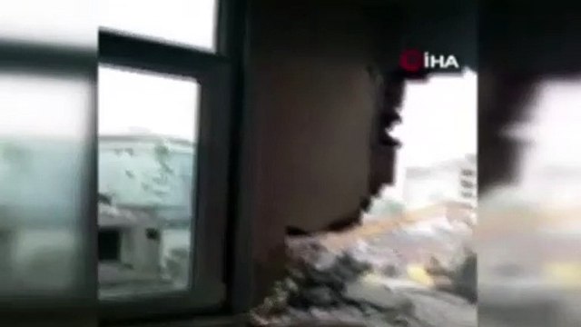 Rize'de yıkılan binanın hafriyatı yan binadaki evin yatak odasına doldu
