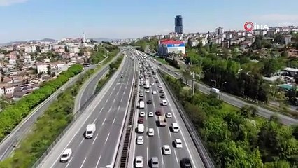 TEM Otoyolu’nda denetim yoğunluğu havadan görüntülendi