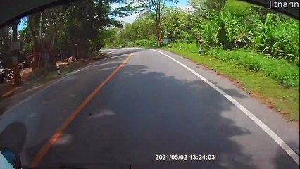 Overloaded Truck in Wrong Lane Swerves and Nearly Tips Over