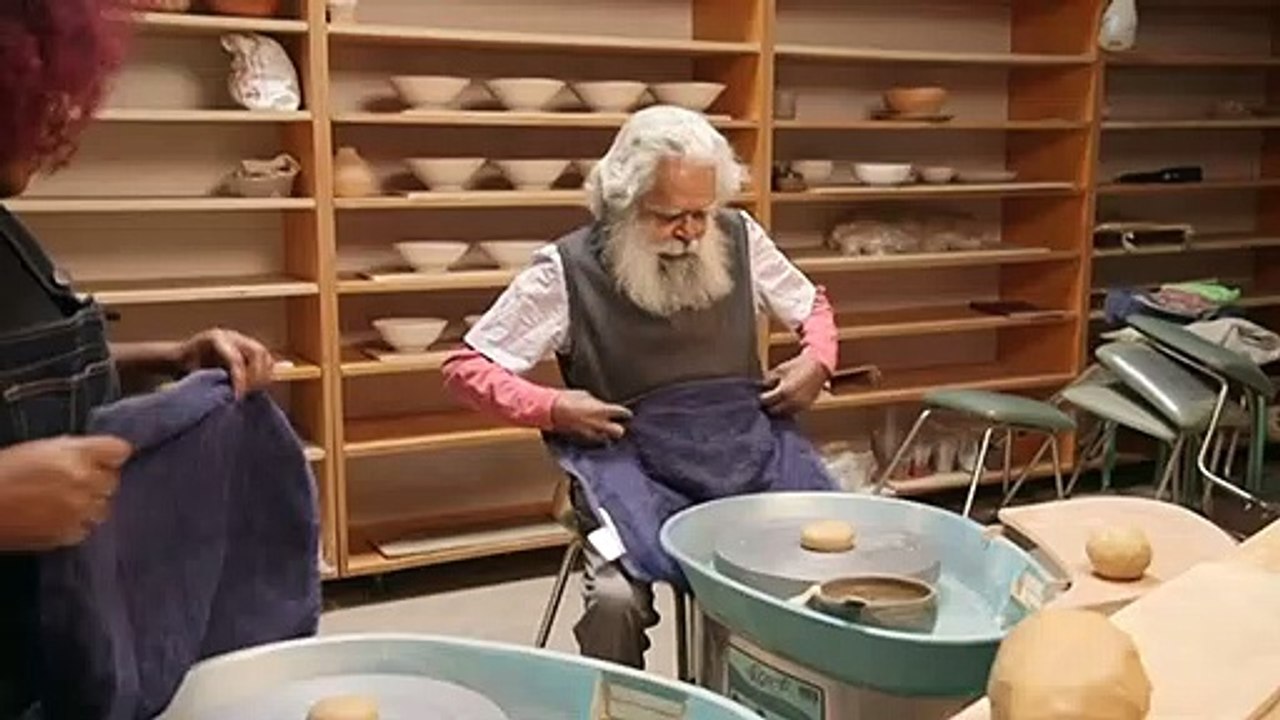 Actor Uncle Jack Charles gets behind the pottery wheel