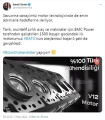 İsmail Demir İlk motor BATU'nun ateşlemesi başarılı şekilde gerçekleşti