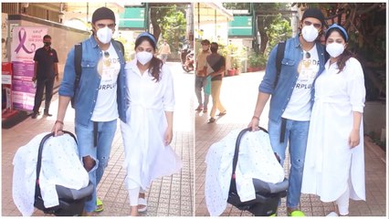 Mohit Malik-Addite Malik Snapped Outside Surya Hospital As They Take Their Little Bundle Of Joy Home