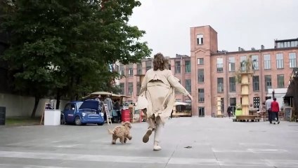 Beautiful Fluffy Dog Enjoy Running With Owner