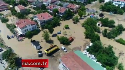 Silivri’deki sel havadan böyle görüntülendi