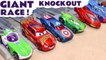 Hot Wheels Giant Funlings race with Disney Cars Lightning McQueen versus Marvel Avengers Superheroes and Batman in this Family Friendly Video for Kids from Kid Friendly Family Channel Toy Trains 4U
