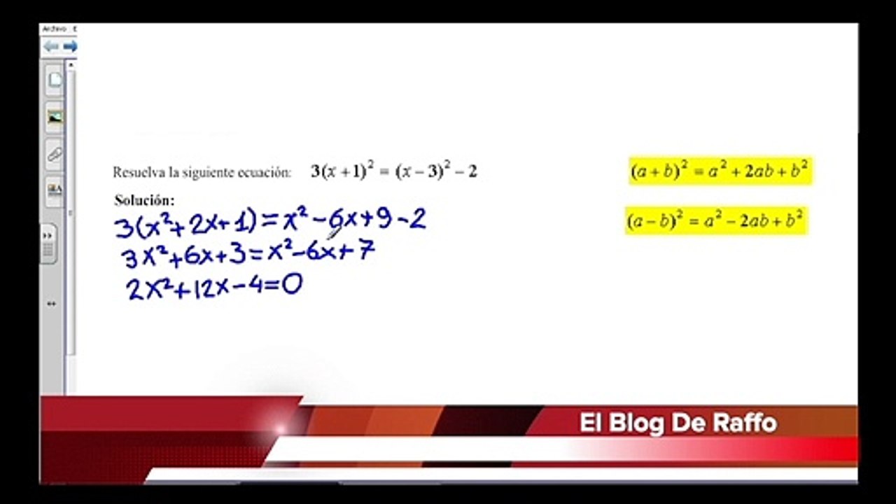 Productos notables : Ecuaciones con sumas y diferencias al cuadrado