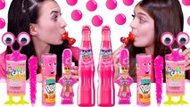 ASMR Pink One Color Food Mukbang #2 (Tik Tok Jelly Animals, Lollipops, Twist and Drink)