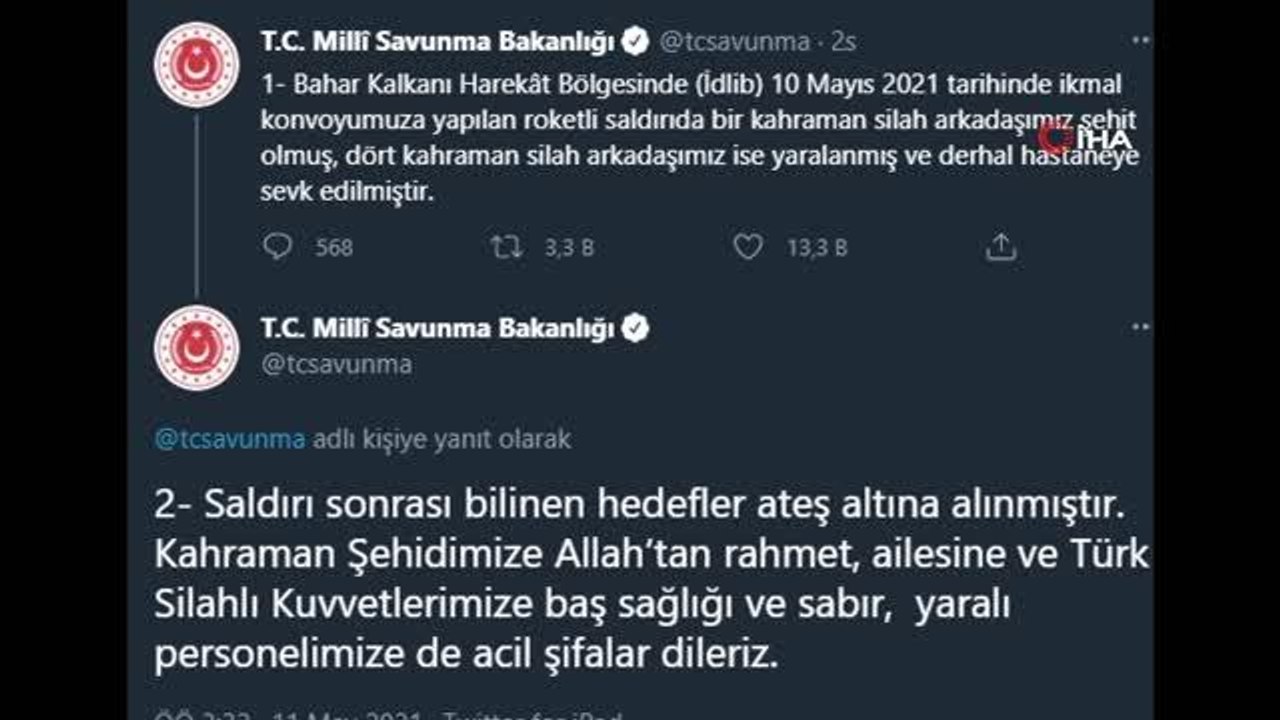 MSB: "Bahar Kalkanı Harekat Bölgesinde 1 asker şehit oldu 4 asker yaralandı"