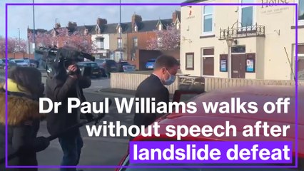 Hartlepool Labour candidate Dr Paul Williams walks off without speech after landslide defeat