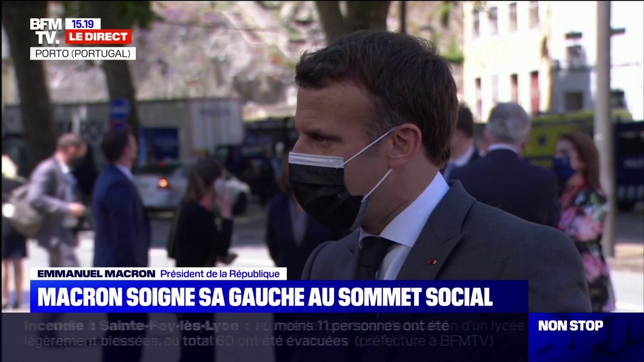 Emmanuel Macron au sommet social de Porto: "Nous avons le sujet du salaire minimum que nous cherchons à faire avancer"