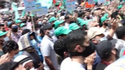 Ürdünlüler, İsrail'in Kudüs'teki Şeyh Cerrah Mahallesi sakinlerini göçe zorlamasını protesto etti