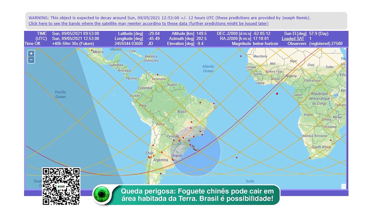 Queda perigosa- Foguete chinês pode cair em área habitada da Terra. Brasil é possibilidade!