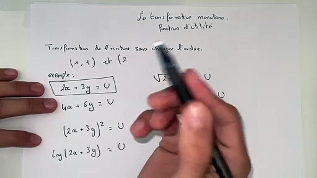 Transformation monotone d’une fonction d’utilité - microéconomie S1