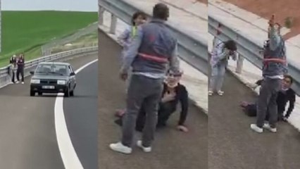 Ankara'da otoyol kenarında kadına şiddet kamerada