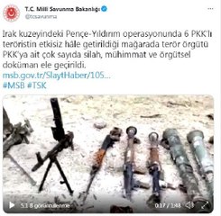 6 PKK'lının etkisiz hale getirildiği mağarada, silah ve mühimmatlar ele geçirildi