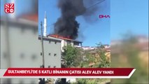 Sultanbeyli'de 5 katlı binanın çatısı alev alev yandı