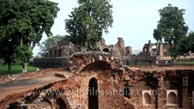 Neglected baoli with dirty grey water in Firoz Shah Kotla