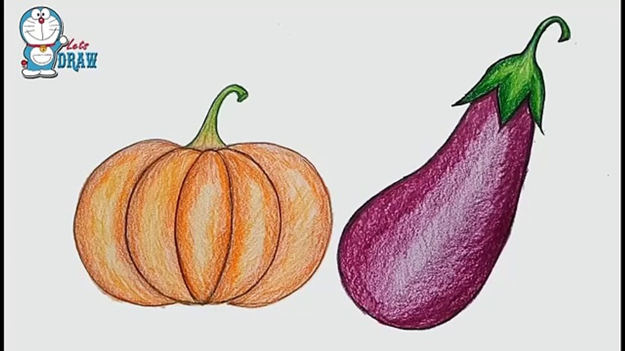 How To Draw Realistic Vegetables / Pumpkin \u0026 Brinjal Step By Step, image size:1280x720