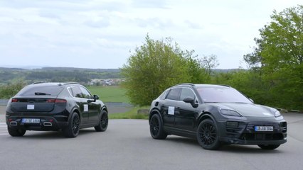 Prototypes of the all-electric Porsche Macan - both digital and real