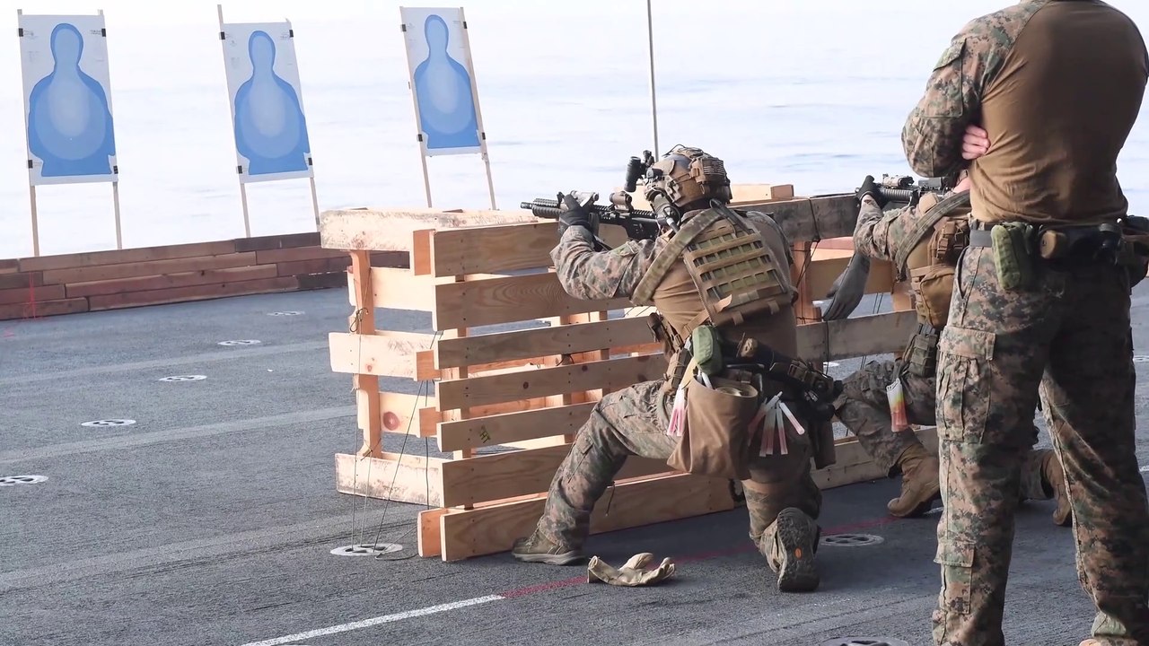US Marines – Maritime Raid Force – Fast Rope Exercise Aboard Amphibious Assault Ship USS America