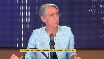 Candidate LREM voilée sur une affiche : "À titre personnel", Elisabeth Borne "pense qu'il faut appliquer la loi, rien que la loi et toute la loi"