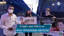 Afuera de Palacio Nacional, MC denuncia entrega de uso de tarjetas en campañas