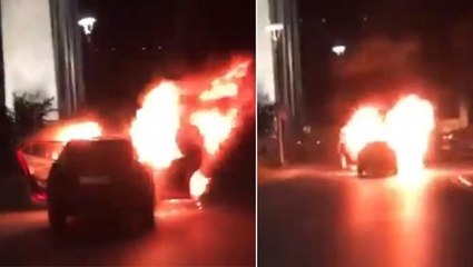 İsrail'in saldırılarını protesto eden çift, İstanbul Konsolosluğu önünde aracını ateşe verdi