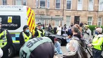 Community gathering to block an Immigration Enforcement van in Pollokshields, Glasgow, this morning