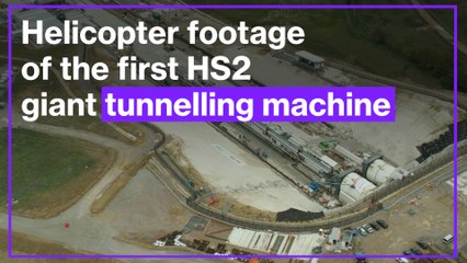 Helicopter footage shows the first HS2 giant tunnelling machine