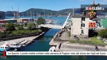 La Spezia, il ponte mobile crollato nella darsena di Pagliari visto dal drone dei Vigili del fuoco