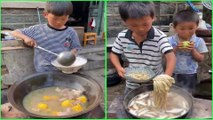 Lovely ! Little boy cooking food like a professional chef 조리 クック Rural life