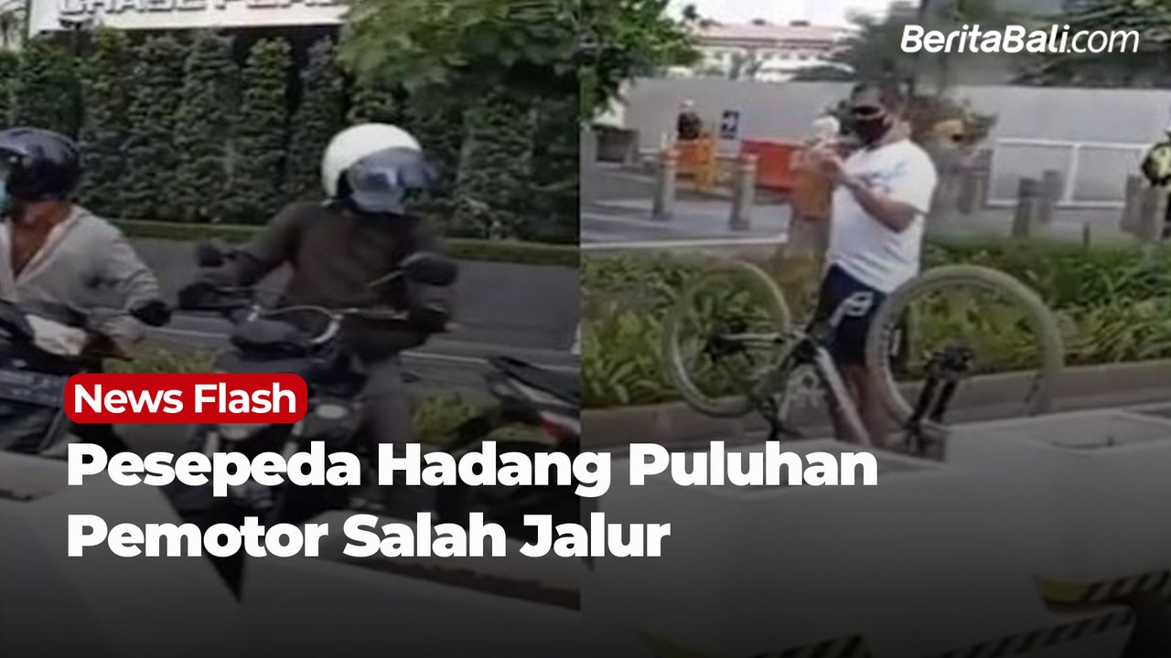 Pesepeda Bernyali Hadang Puluhan Pemotor Salah Jalur