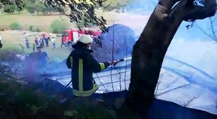 Amasya'da samanlık yandı, 10 ton saman kül oldu
