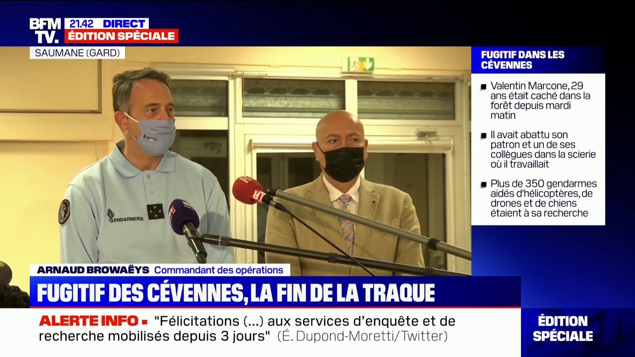 Cévennes: le fugitif s'est "rendu à la première patrouille de gendarmes en leur disant 'excusez-moi, je me rends'", selon le commandant des opérations