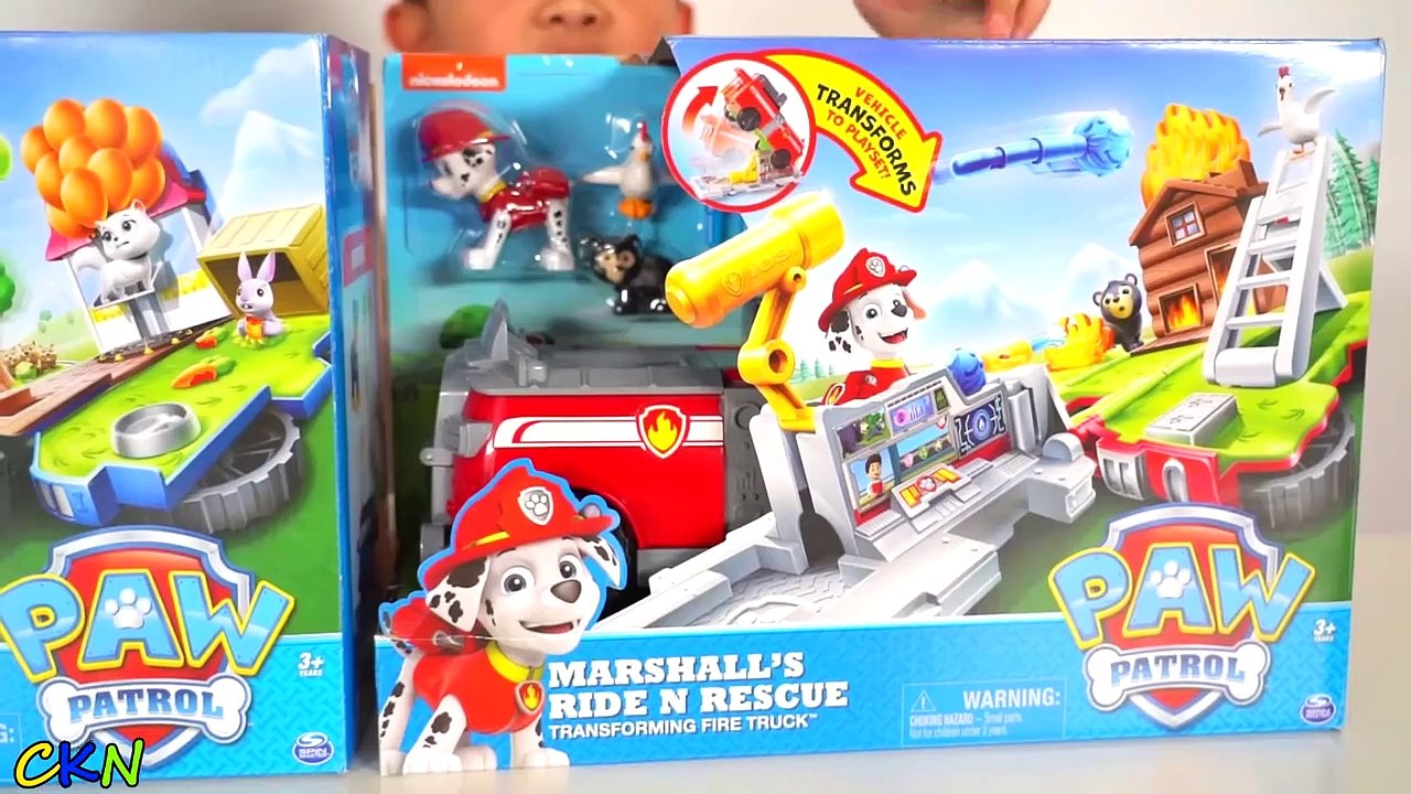 Ride N Rescue Paw Patrol Transforming Marshall'S Fire Truck Chase'S Police Car Ckn Toys