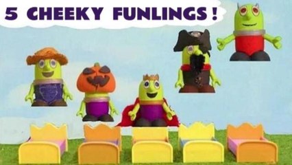 5 Cheeky Monkeys Jumping on the Bed Nursery Rhymes with Funny Funlings in these Family Friendly Full Episode English Videos for Kids by Kid Friendly Family Channel Toy Trains 4U