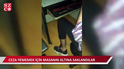 Ceza yememek için bilgisayar masasının altına saklandılar