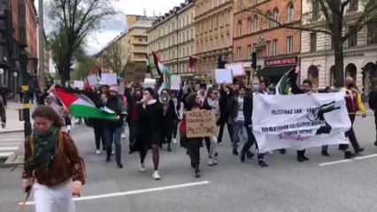 STOCKHOLM - İsveç'te İsrail'in Filistin'e yönelik saldırıları protesto edildi