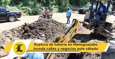 Ruptura de tubería en Manoguayabo inunda calles y negocios este sábado