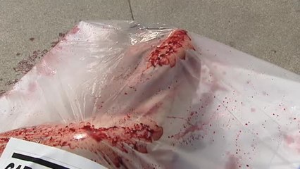 Humanos envasados en bandejas de supermercado para denunciar el consumo de carne