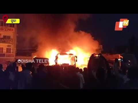 Watch-3 Buses Go Up In Flames At Puri Bus Stand