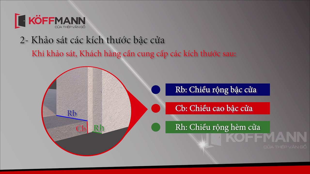 Cửa thép vân gỗ Koffmann hướng dẫn khảo sát ô chờ cửa có bậc chi tiết