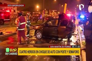 SMP: cuatro heridos deja aparatoso choque de auto con poste