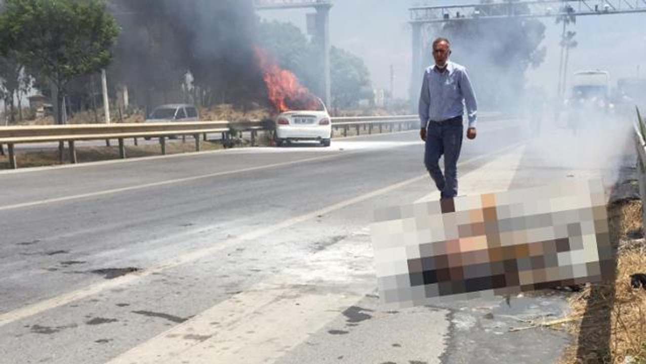 Alevler arasında kalan araçtan yanarak çıkan sürücü, canını zor kurtardı