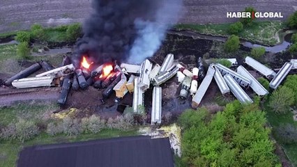 Korkutan tren kazasının boyutu havadan görüntülendi